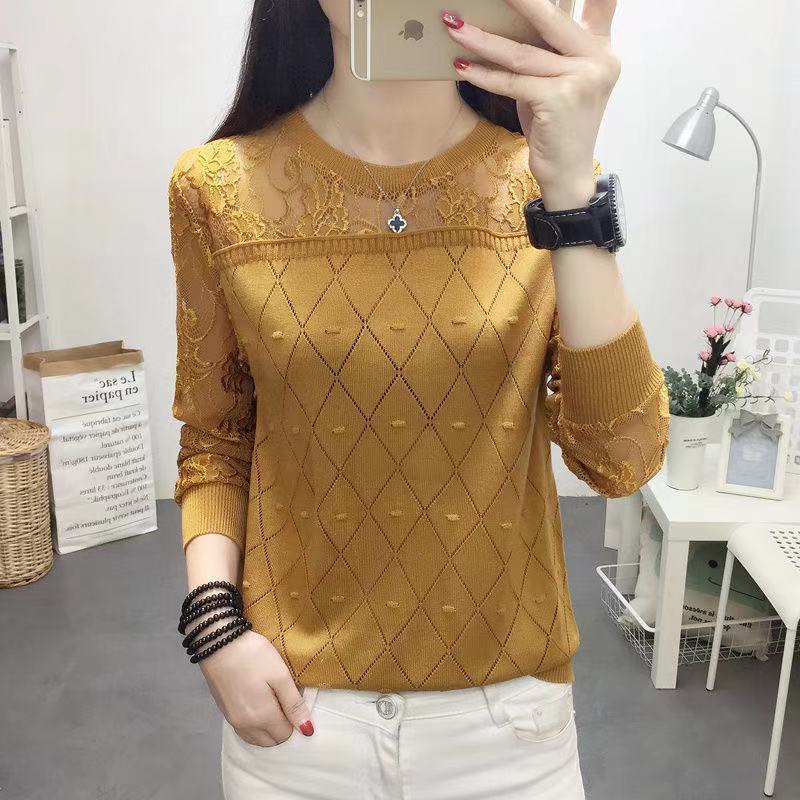 Áo Len Tay Dài Phối Ren Thời Trang Cho Nữ