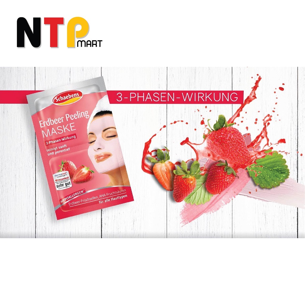 Mặt nạ Schaebens Erdbeer Peeling Maske hương Dâu Tây gói 12ml x 4 nhập khẩu Đức