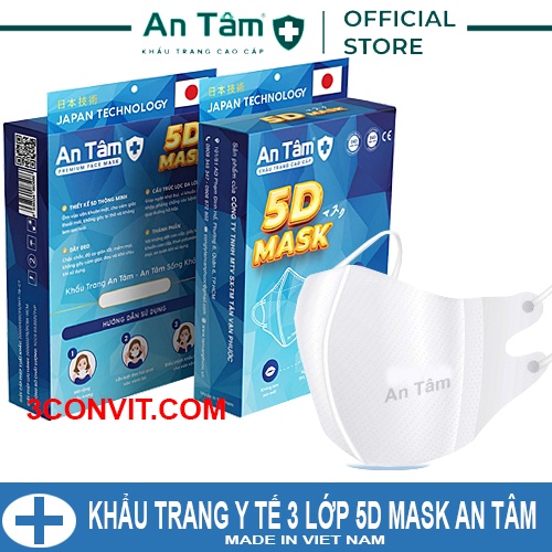 Hộp 10 chiếc khẩu trang y tế cao cấp 3 lớp 5D Mask An Tâm