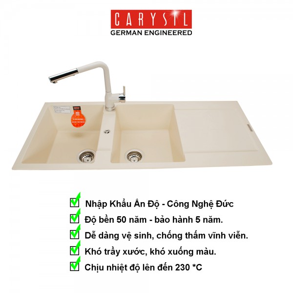 Chậu rửa dá CARYSIL ENC1, công nghệ Đức, bảo hành 05 năm