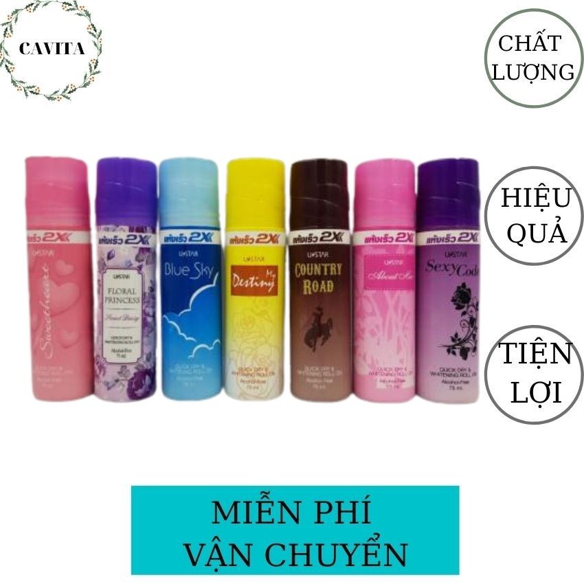 Lăn Khử Mùi Trắng Da 2X Ustar 75ml Thái Lan CAVITA giúp ngăn ngừa tuyến mồ hôi, khử mùi, thơm lâu