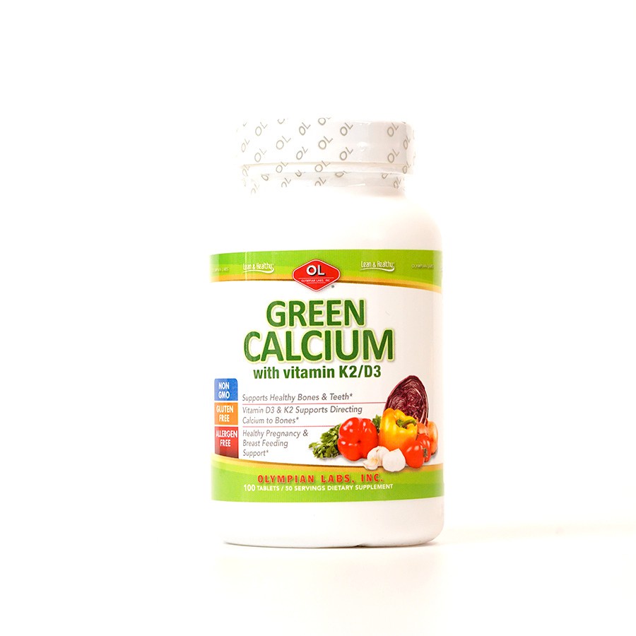 Green Calcium Olympian Labs, green calci bổ sung canxi hữu cơ bà bầu, trẻ em, người lớn - Hộp 100 viên