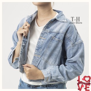 Áo khoác jean nữ phối chữ happy jnes, áo khoác jean nữ nút sau sành điệu cao cấp AKG14 quincy.shop4
