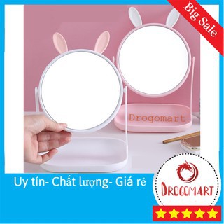 D183 Gương Để Bàn Hình Tai Thỏ Mini Dễ Thương Có Chỗ Để Đồ Mỹ Phẩm Tiện Dụng