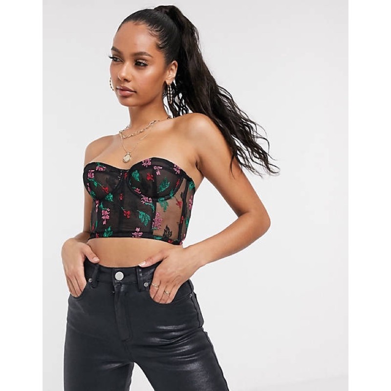 [Hàng Độc] Áo Lót Corset A.S.O.S Xuất Xịn,  Áo Form Ống Gọng Không Mút Lưới Đen Hoa Thêu Nổi Thời Trang