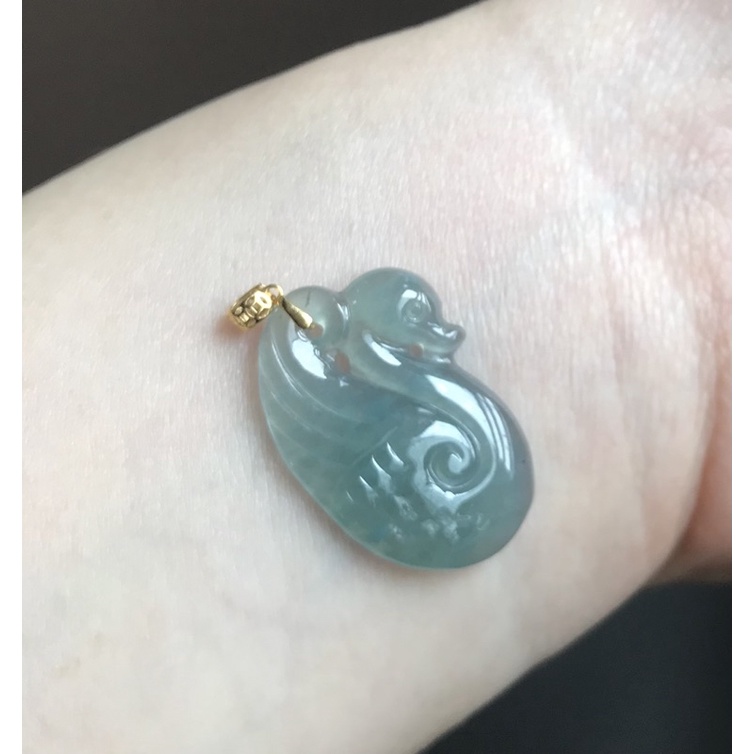 Mặt thiên nga Jadeite Jade A thiên nhiên móc gold 18K