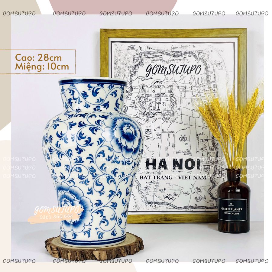 Lọ Hoa Gốm Vẽ Hoa Dây Xanh COBAN - Bình Hoa Decor Trang Trí gomsutupo - Gốm Sứ TUPO Bát Tràng
