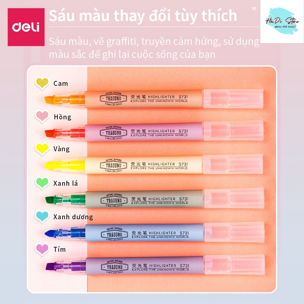 Bộ 6 bút highlight dấu dòng dạ quang DELI-S624
