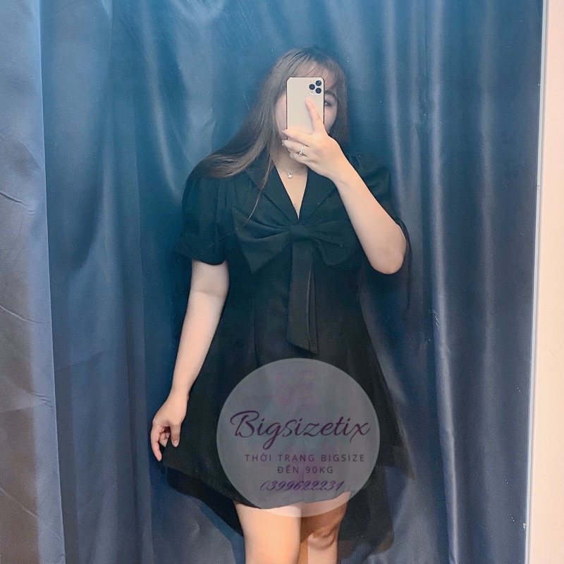 Đầm vest cổ nơ bigsize 50-90kg mẫu chụp thật 100%
