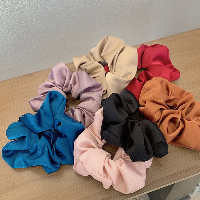 Dây buộc tóc vải satin màu sáng tinh tế phong cách Hàn Quốc