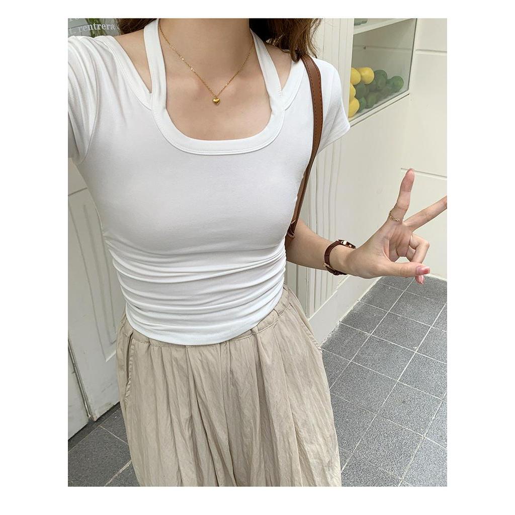 Áo Thun Ôm Cổ Yếm Tay Ngắn Phong Cách Mùa Hè Mới 63893