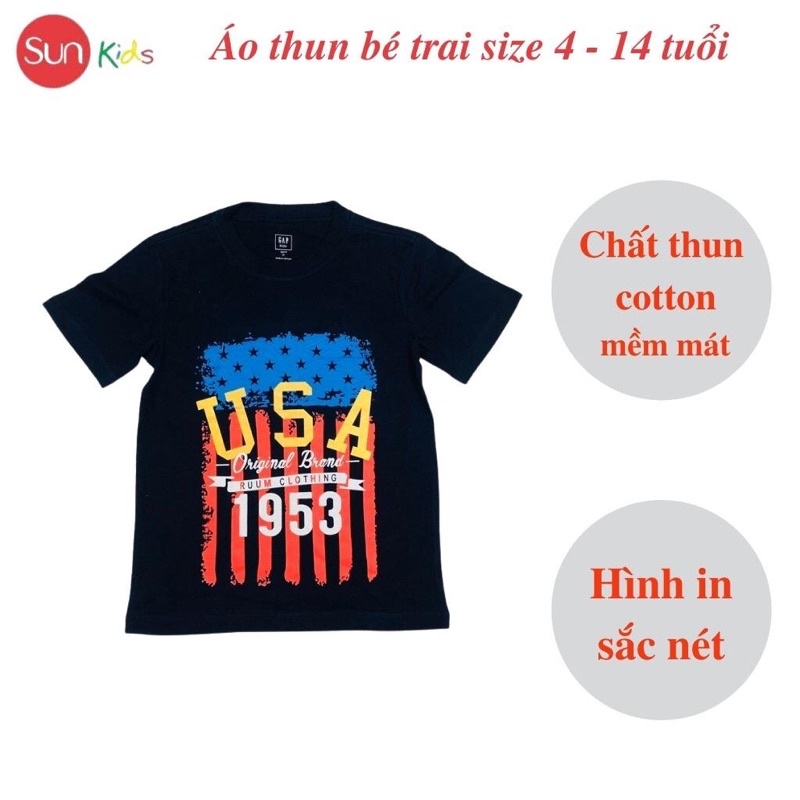 Áo thun bé trai, áo phông cho bé trai chất cotton nhiều màu, size 4-14 tuổi - SUNKIDS1