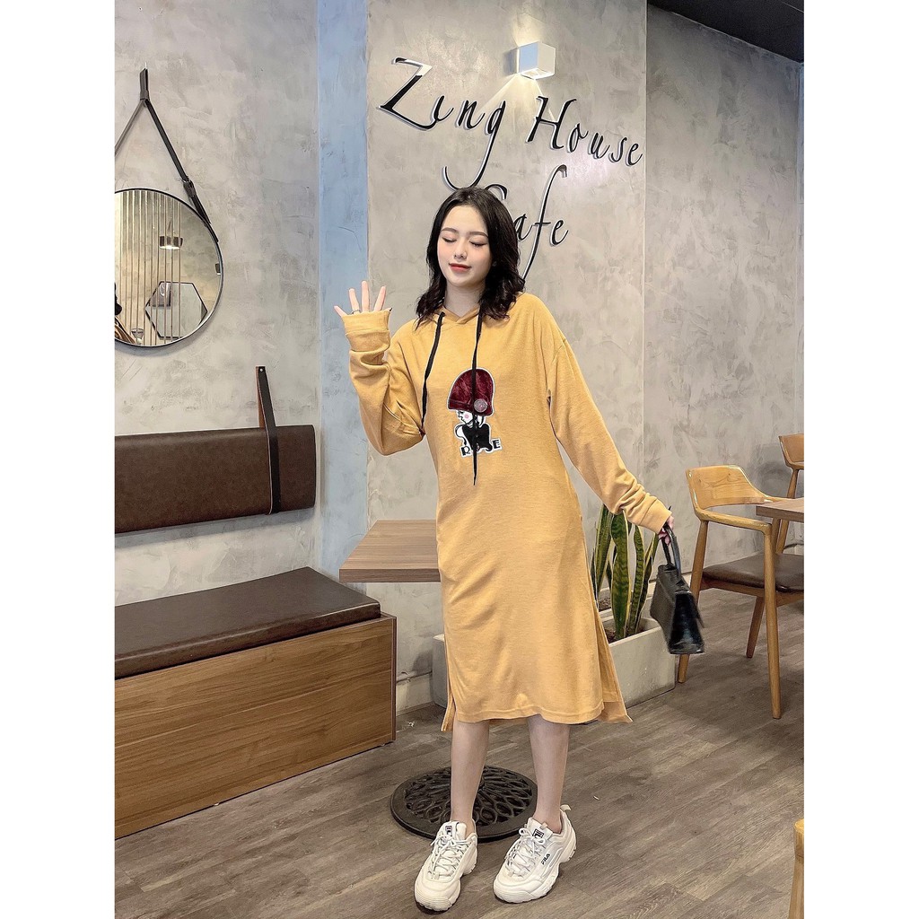 Váy len Hoodie dáng dài cao cấp, hàng VNXK Xịn, thiết kế dáng dài họa tiết dễ thương, chân váy xẻ tà đơn giản hack dáng | BigBuy360 - bigbuy360.vn