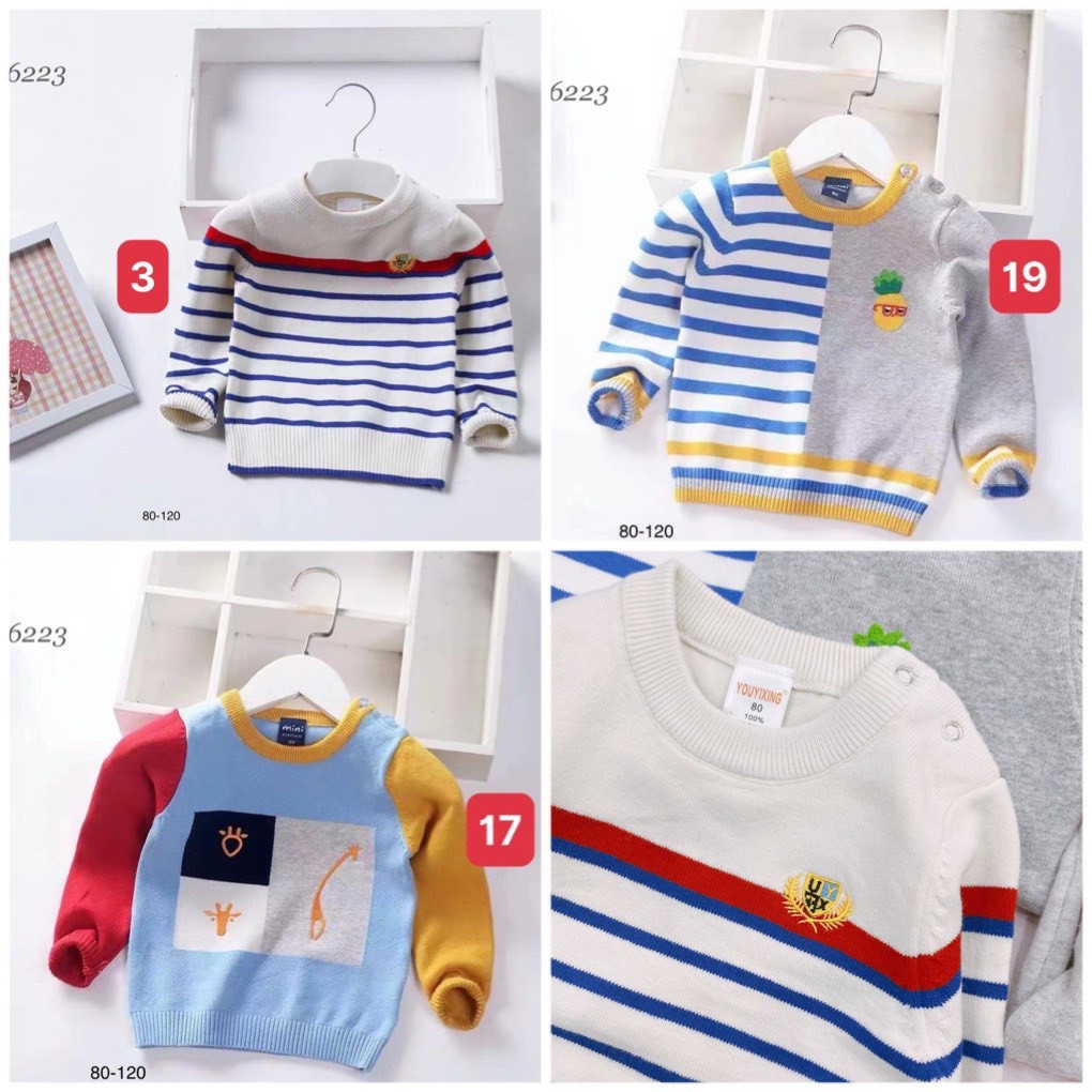 Áo len cổ tròn các mẫu bé trai, chất len mềm đẹp không xù không giãn Ảnh thật RIo chụp hàng có sẵn kèm video