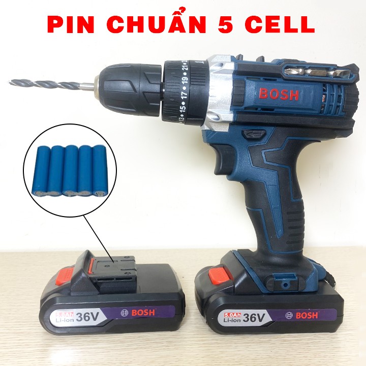 [TẶNG BỘ PHỤ KIỆN] Máy khoan Pin Bosh 36V, máy khoan 3 chức năng - sẵn 2 Pin 5 Cell