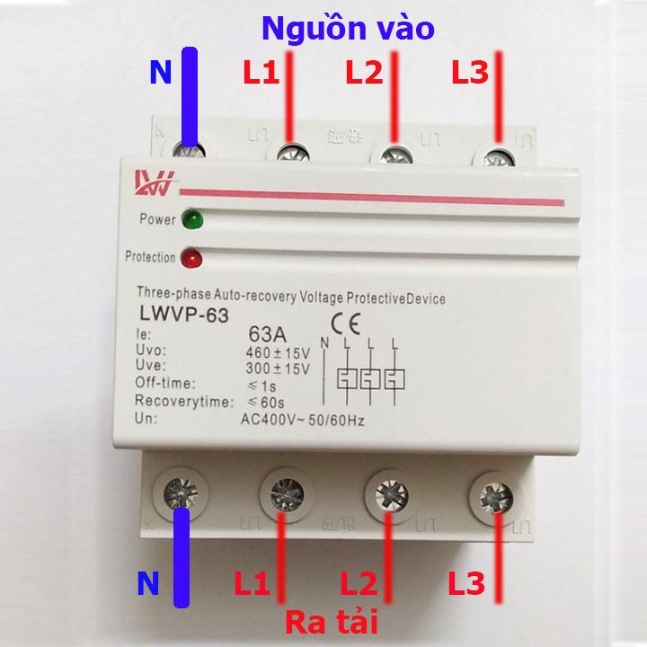 ( 3 pha 63A) Bảo vệ mất dây trung tính, quá áp thấp áp 3 pha 4 dây 63A