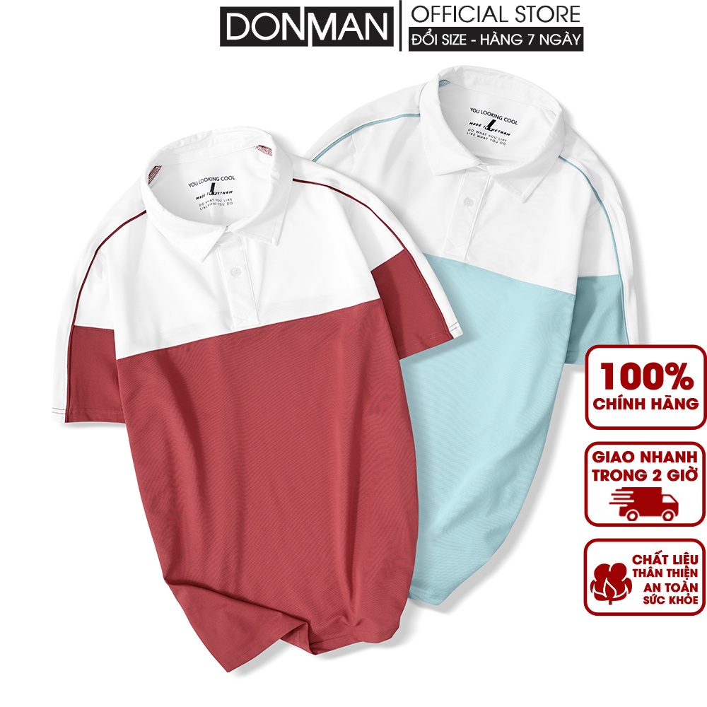 Áo thun polo DONMAN có cổ phối 2 màu cao cấp Cotton coolmate Pique Basic, co giãn thấm hút tốt AT06