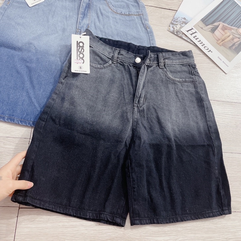 Quần sooc jeans loang hai màu cực chất quần bò loang dáng lửng