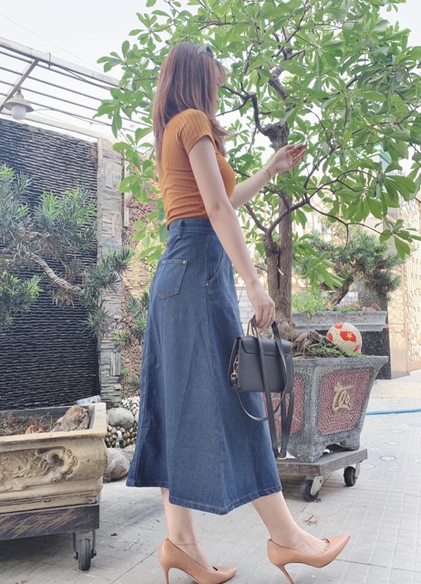 [Ảnh tự chụp] Chân váy jean dài xoè cài nút: 2 màu | BigBuy360 - bigbuy360.vn