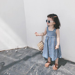 VÁY BÉ GÁI CARO XANH 2 DÂY SIÊU CƯNG