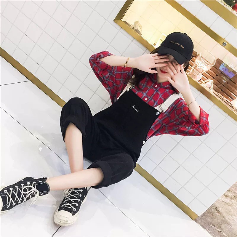 Quần yếm ulzzang hai màu siêu hot ✨FREE SHIP✨Quần kaki thêu AHA dây phối LAVUSA | BigBuy360 - bigbuy360.vn