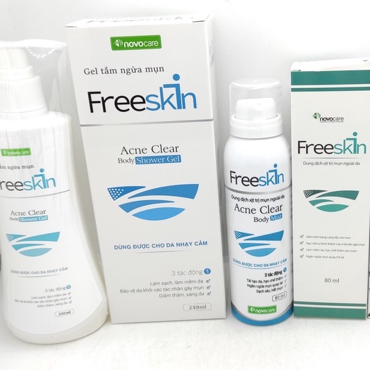 XỊT MỤN LƯNG FREESKIN, GEL TẮM FREESKIN CHẤM MỤN NOVO LINDA NOVOCARE