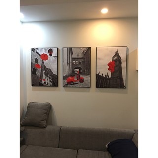 Bộ 3 tranh tranh đỏ đen tháp đồng hồ Big Bang