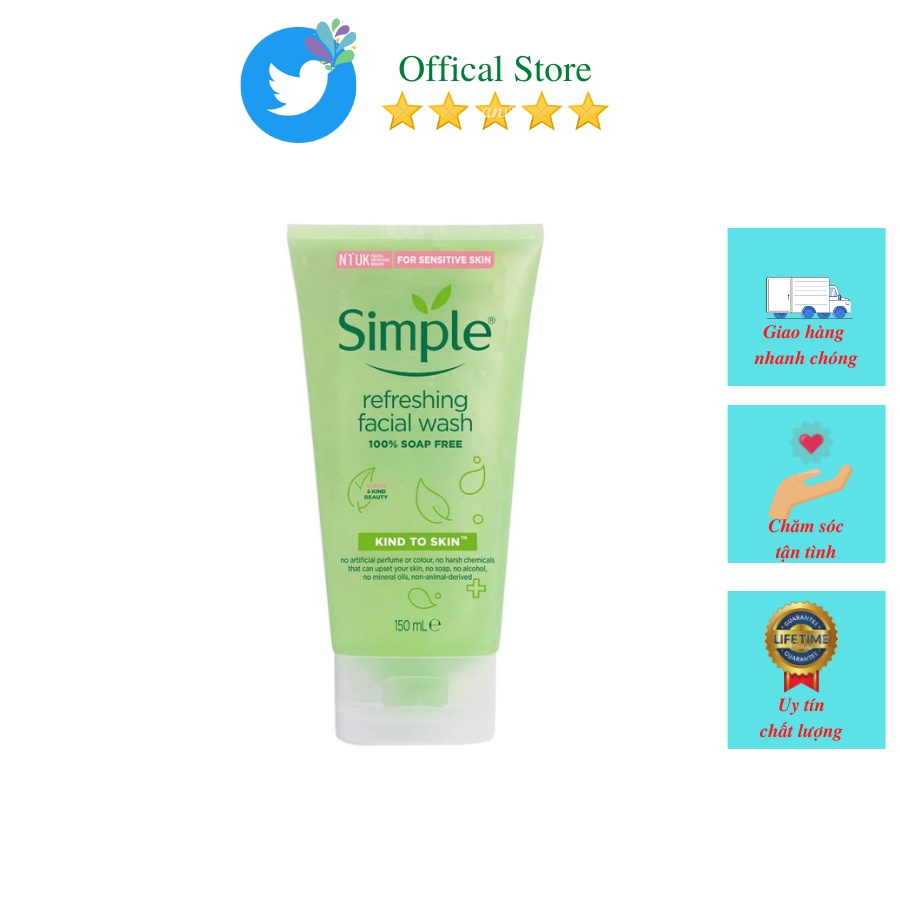 Sữa Rửa Mặt Simple Gel Kind To Skin Refreshing Facial Wash Gel 150ml.