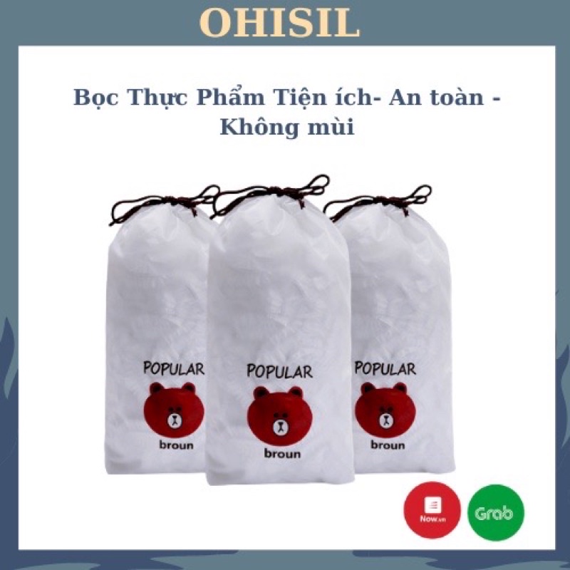 Set 100 Màng Bọc Thực Phẩm PE Co Giãn Siêu Dai Có Chun Túi Hình Gấu Bọc Đồ Ăn Tái Sử Dụng Nhiều Lần