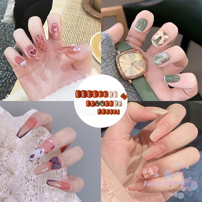 Set 24 Móng Tay Giả Kèm Keo Dán Dùng Trang Trí Móng Nghệ Thuật
