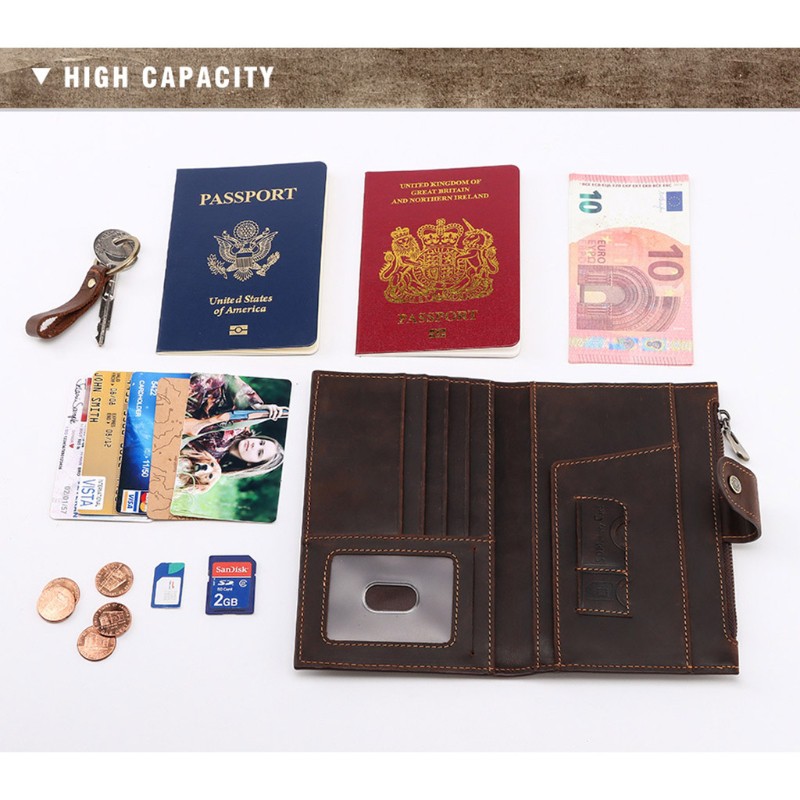 Men's Vintage Leather Long Bifold RFID Wallet Passport Holder