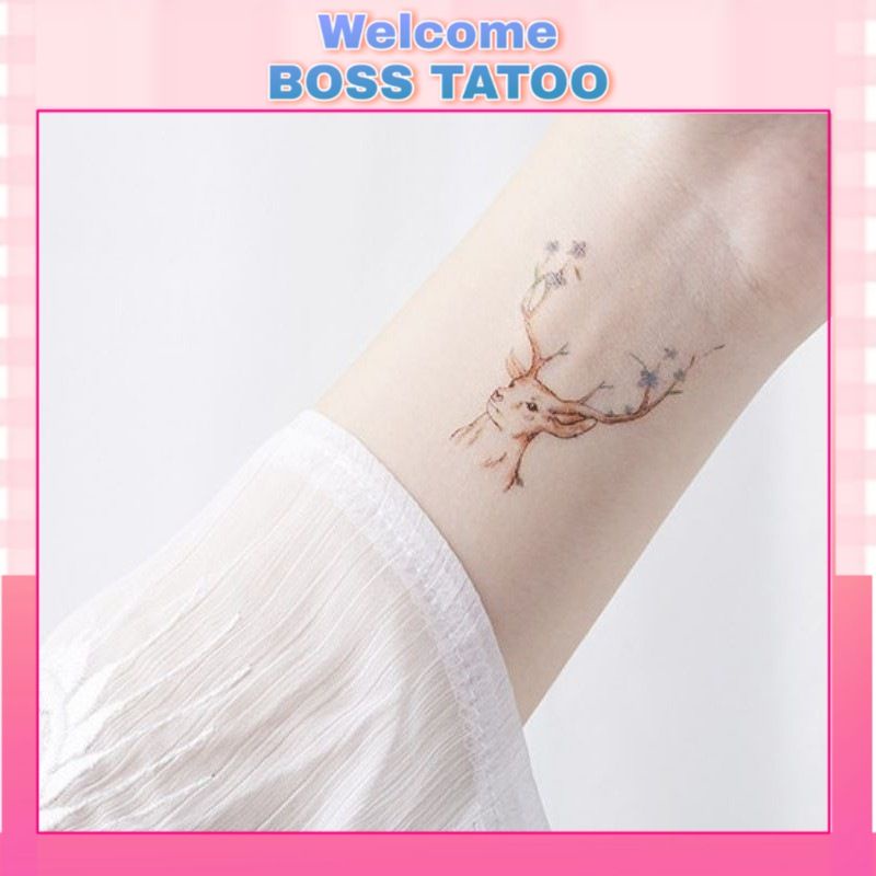 Hình xăm dán tattoo động vật hươu nai.Xăm dán tatoo mini tạm thời, size &lt;10x6cm