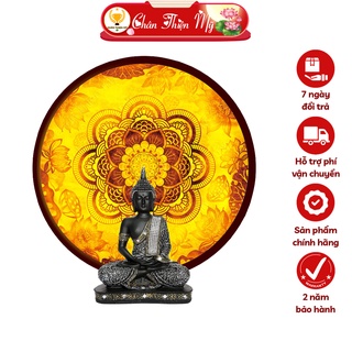 Đèn hào quang mandala in tranh trúc chỉ chân thiện mỹ, trang trí bàn thờ phật, treo phòng thờ tc-hq-03