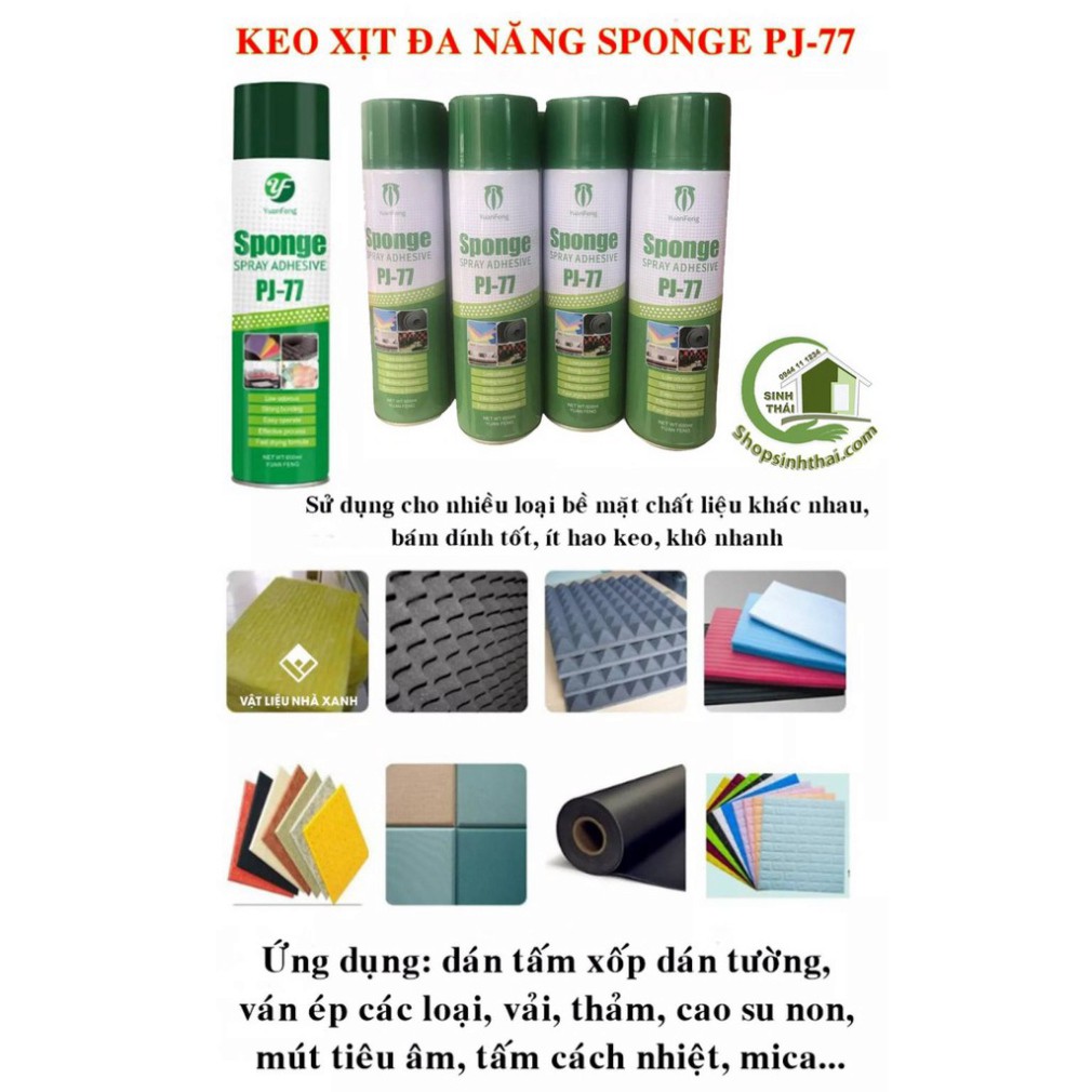 Chai keo xịt dán xốp dán tường, giấy, thảm nỉ, thảm simili, vải, gỗ, mút cách âm - keo dán xịt đa năng PJ - 77