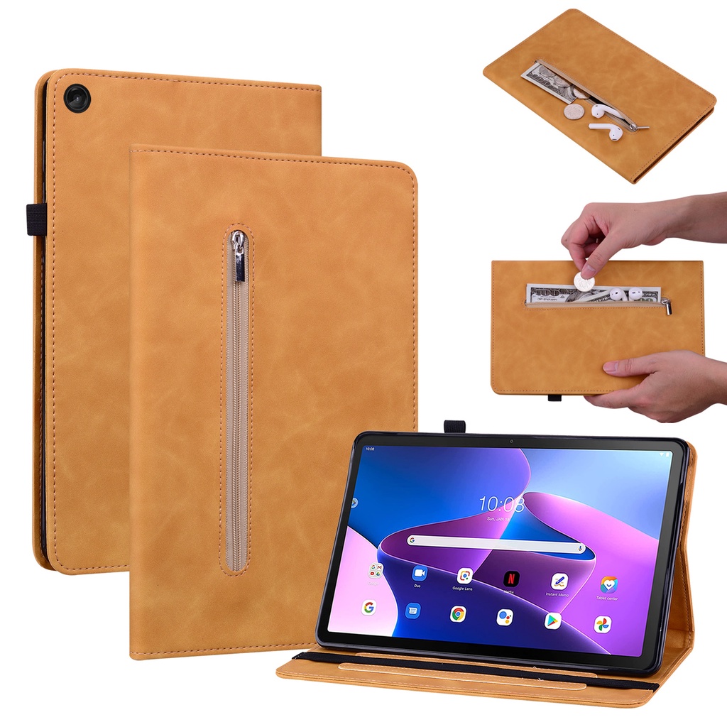Ốp Điện Thoại Da PU Chống Sốc Kèm Ngăn Đựng Thẻ Có Khóa Kéo Cho Lenovo Tab M10 Plus 10.6inch (3rd Gen)