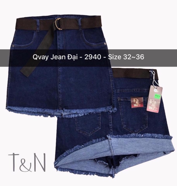 Váy quần jean giãn xanh đậm 55-90kg