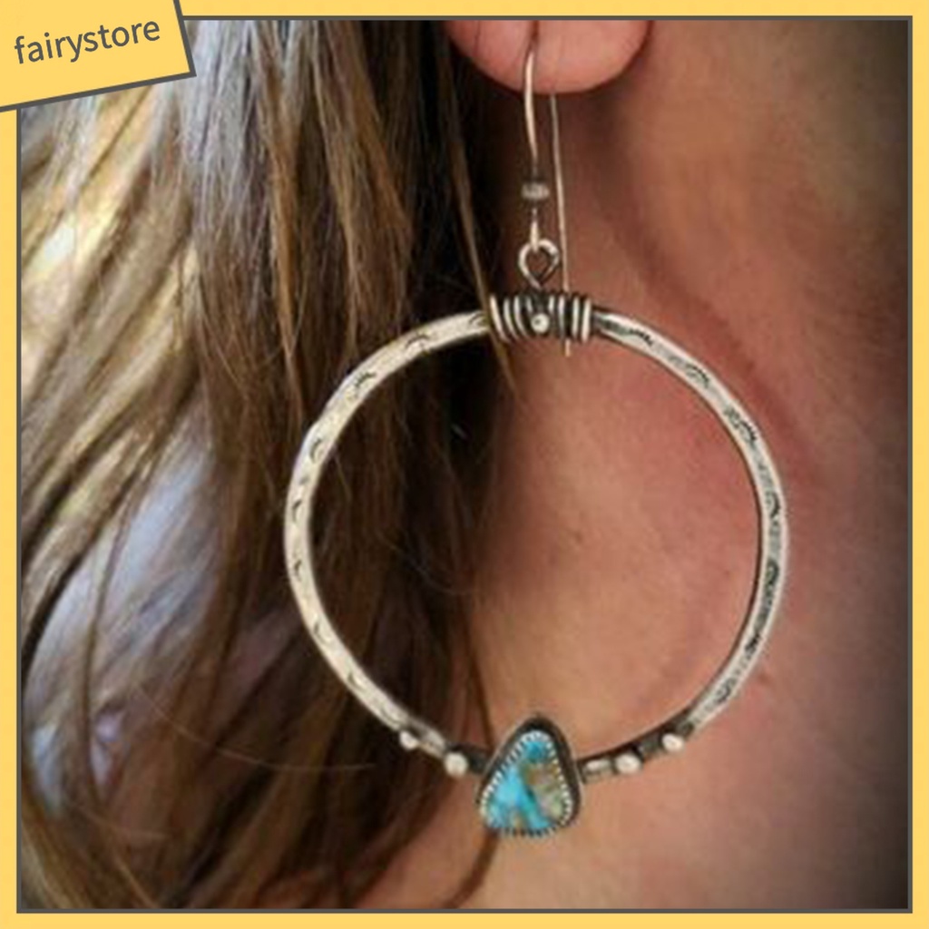 1 Đôi Bông Tai Tròn Đính Đá Phong Cách Vintage Dành Cho Nữ