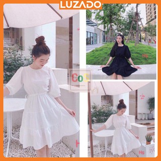Đầm nữ tay lỡ 3 tầng dây eo 🦋 váy nữ dáng lỡ buộc eo 2 màu