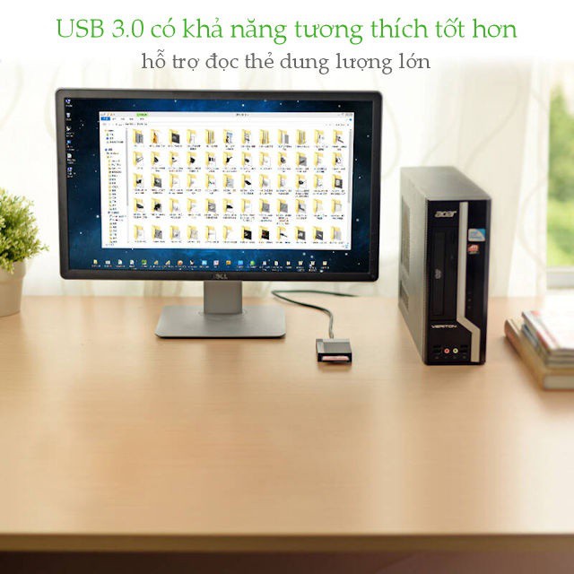 Đầu đọc thẻ USB 3.0 hỗ trợ thẻ TF/SD/CF/MS dài 0.5-1.5m UGREEN CR125
