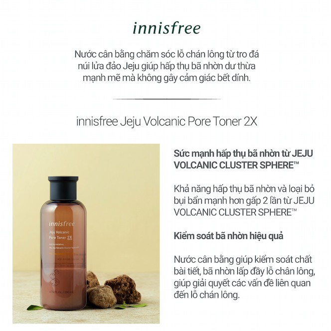 Nước cân bằng chăm sóc da Toner từ tro núi lửa innisfree Jeju Volcanic Pore Toner 2X 200ml