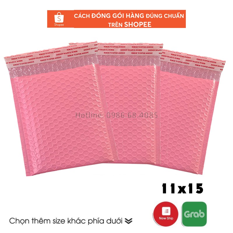 10 Túi Bóng Khí Gói Hàng Màu Hồng 11x15, Có Sẵn Lớp Dán Tiện Lợi