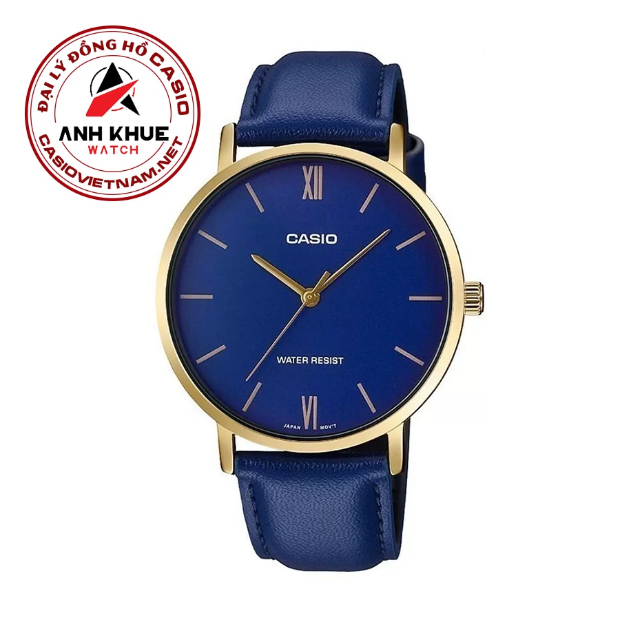 Đồng Hồ Casio Nam MTP-VT01GL-2BUDF Dây Da - Nền Mặt Màu Xanh - Viền Mặt Mạ Vàng