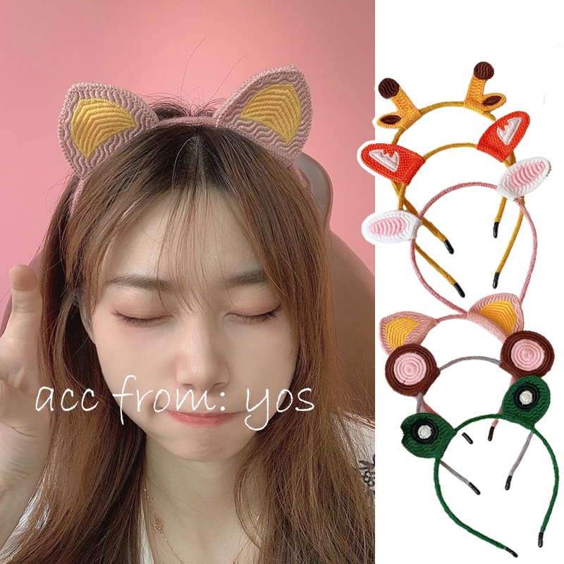 Băng đô cài tóc tai thú đan len xinh xắn ulzzang