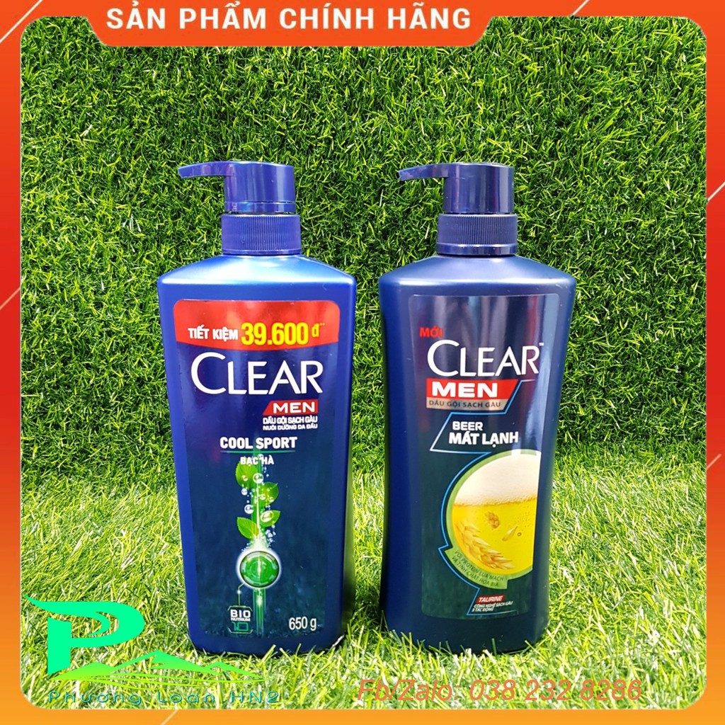 Dầu gội Clear Men - Chai 650g, Clear Men bạc hà, Clear Men Beer