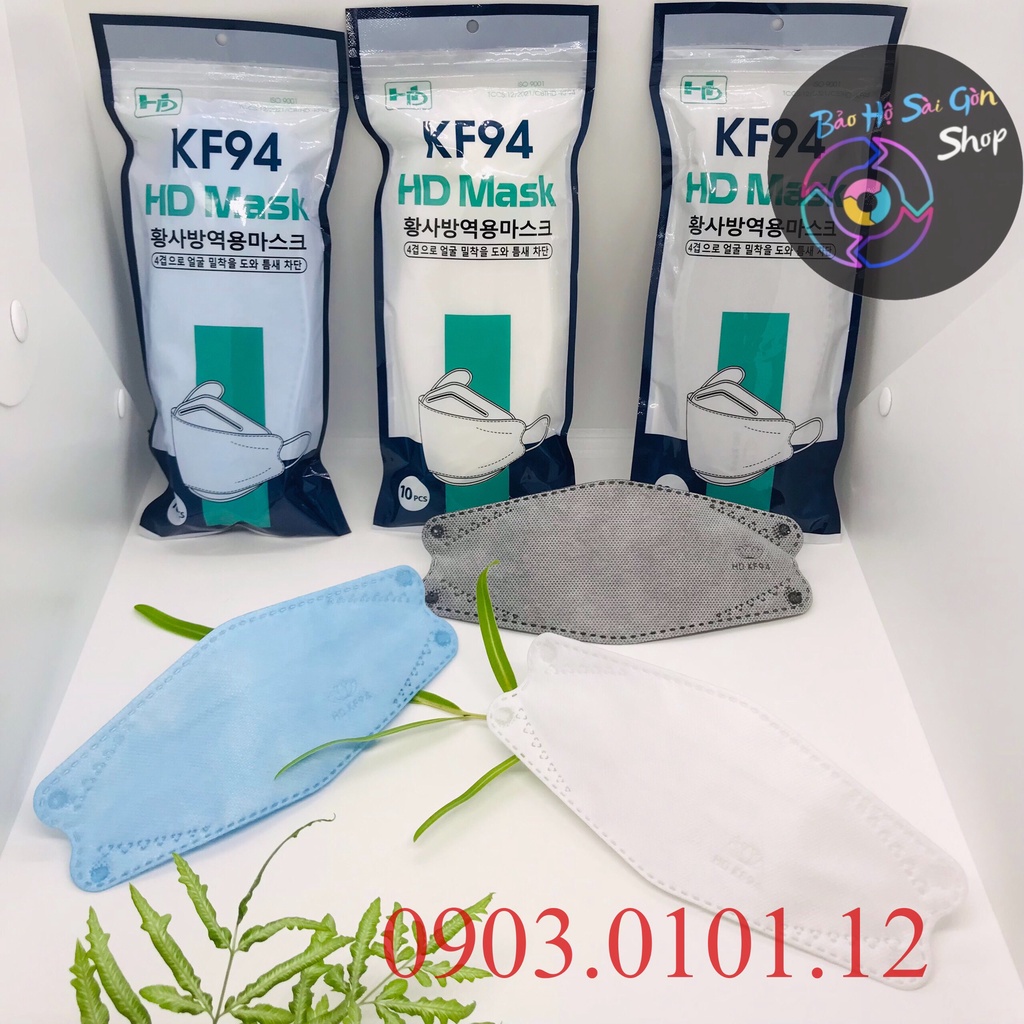 Khẩu trang kf94 chính hãng HD, 4d mask Cao Cấp 4 lớp kháng khuẩn nẹp kẽm không xổ lông không gây ngứa (bịch 10 cái)