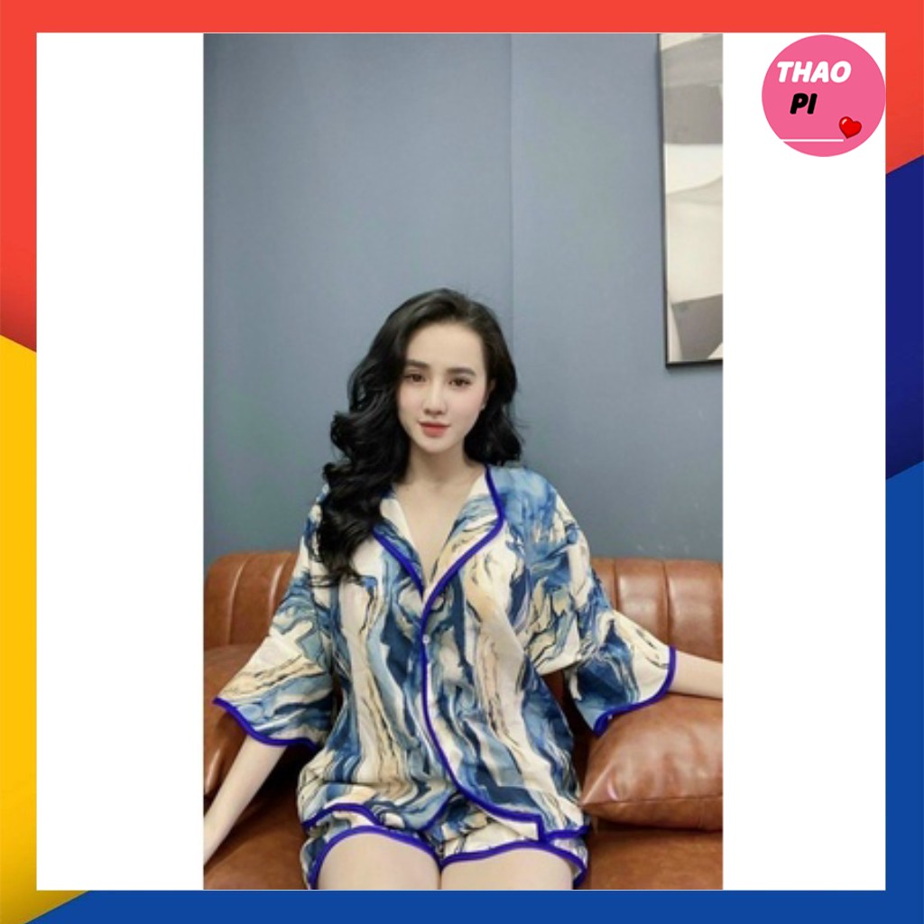 Đồ bộ pyjama quần ngắn hoạ tiết loang mặc nhà mát mẻ mềm mịn
