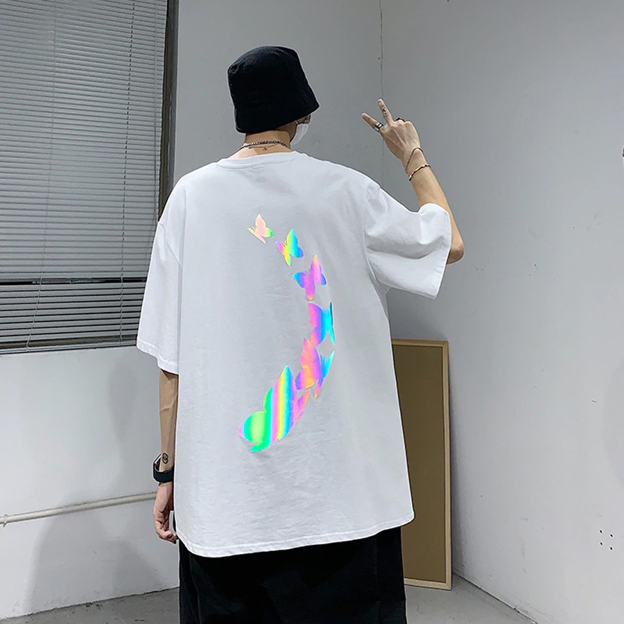 Áo Thun Phản Quang 7 Màu Tay Lỡ Unisex Nam Nữ Bướm 2