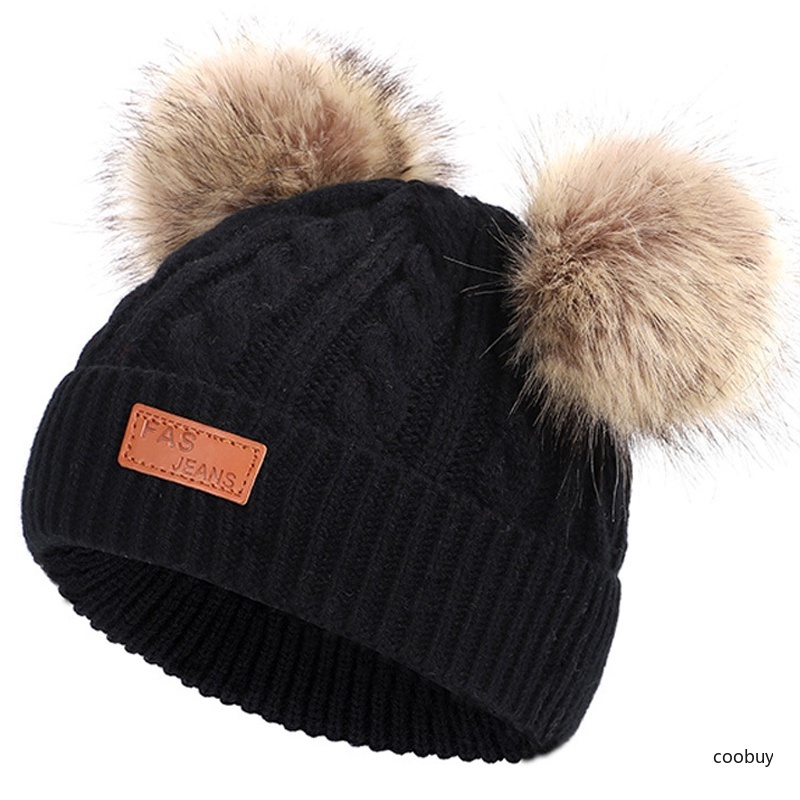 Mũ trùm đầu giữ ấm mùa đông đính bóng lông dễ thương cho bé