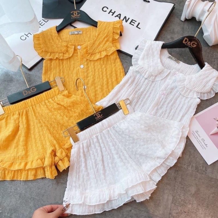 Đồ bộ trẻ em cho bé gái mùa hè chất đũi nhăn xuất hàn mặc nhà thoáng mát không nhăn không phai màu JIMADO SF182