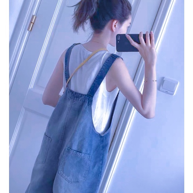 Yếm jean nữ dài dáng baggy mẫu mới màu xanh cao cấp King168 M1